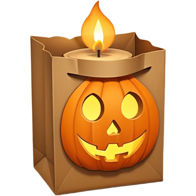 Halloween brown paper bag cutout with candle inside emoji