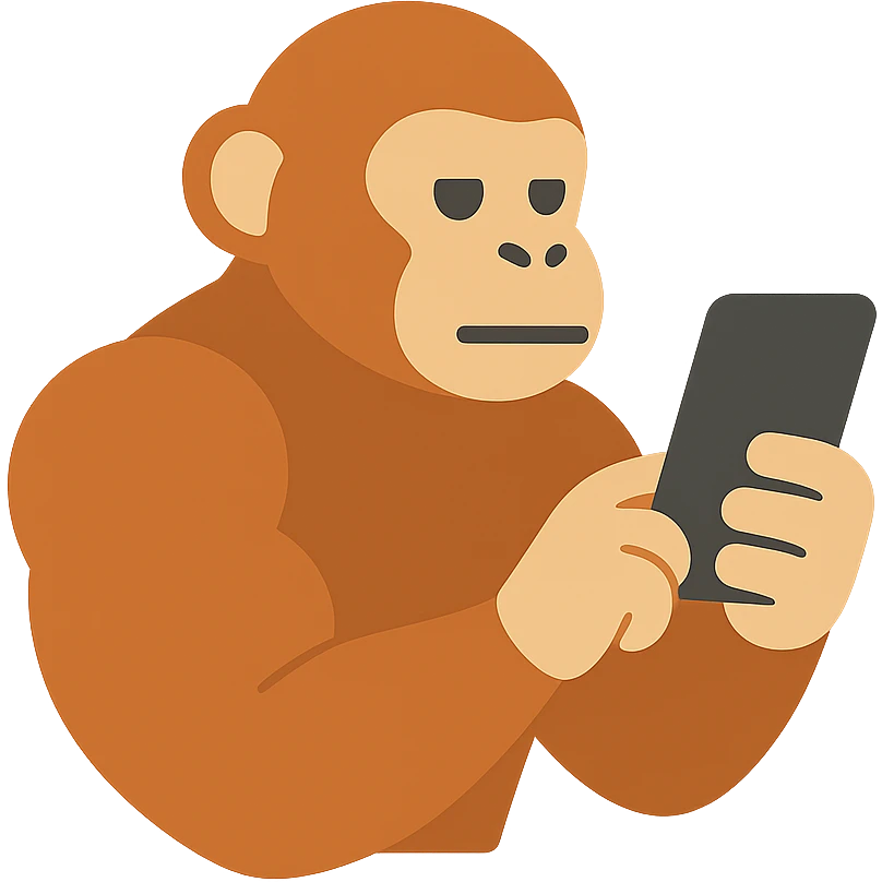 muscle monkey playing cellphone emoji