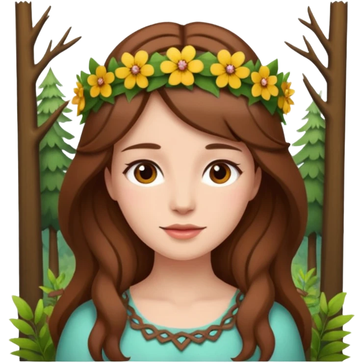 brown haired woman in the woods emoji