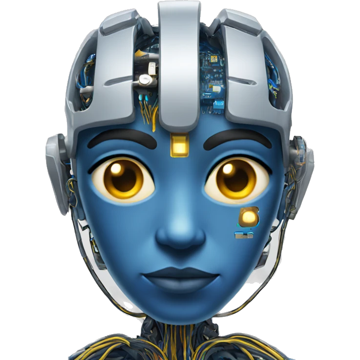 Blue cyborg with yellow eyes wires and circuits  emoji