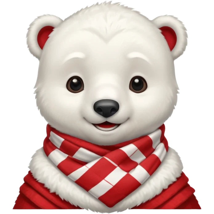 baby Polar Bear, smiling, wearing red Checkered Triangle scarf emoji