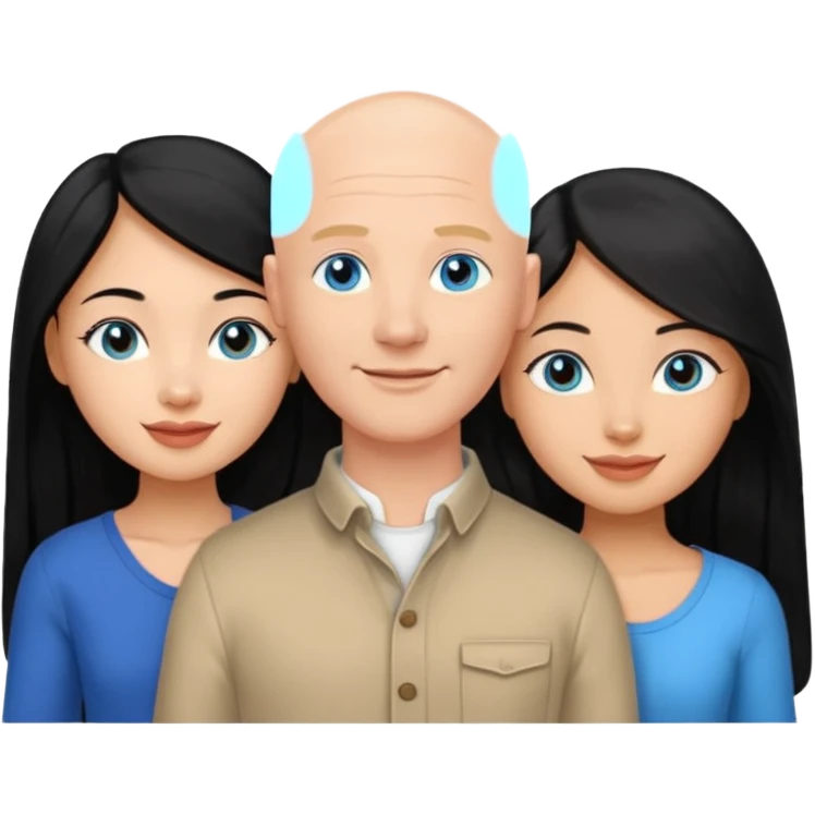 Bald white man blue eyes in love with Filipina woman 2 young Filipina girls long hair emoji