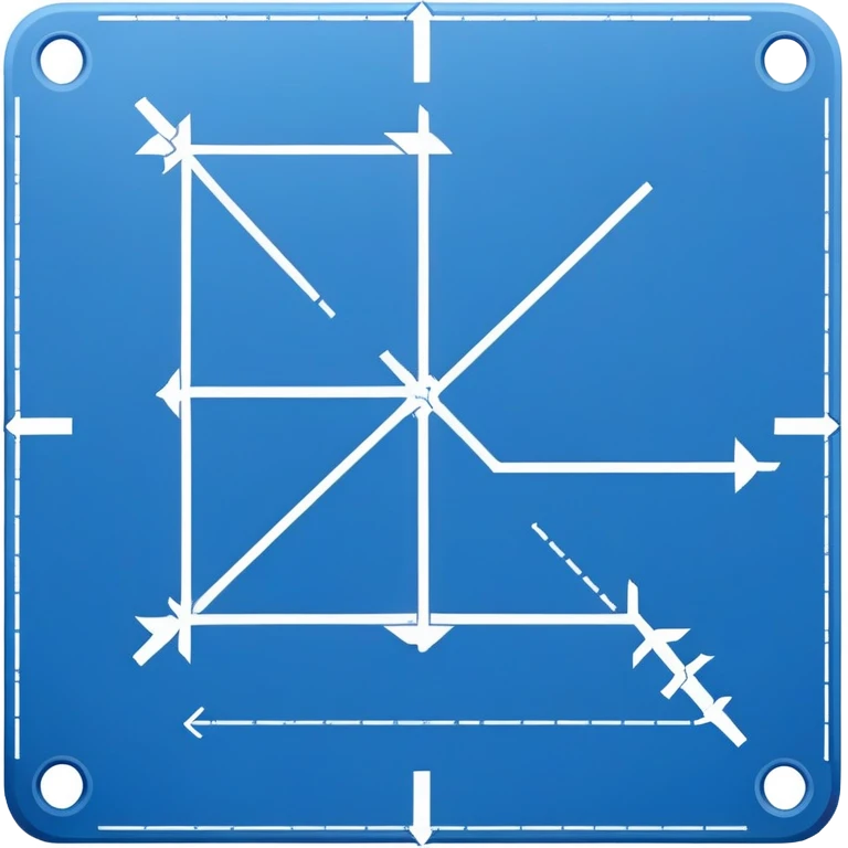 blue blueprint with white lines, corner X mark, and dotted path emoji