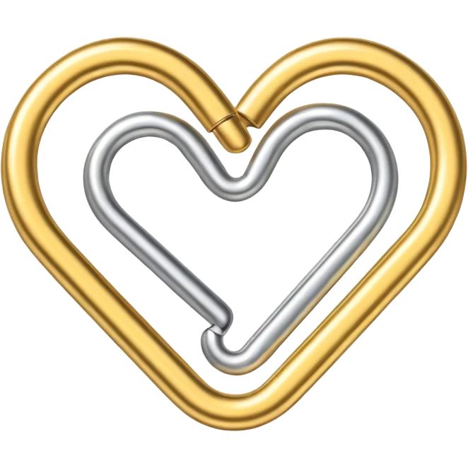 the heart is made from a paper clip, one side is gold and the other is silver emoji
