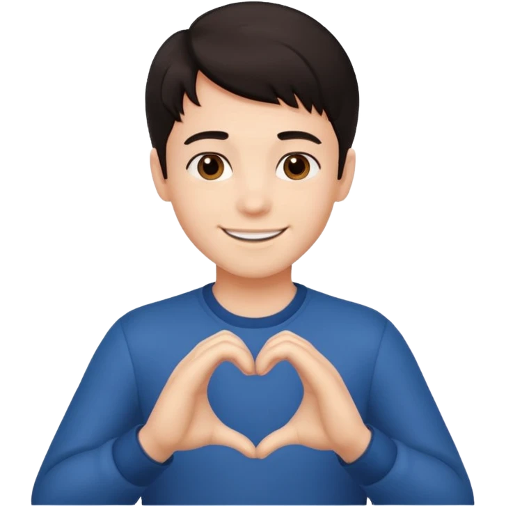 Un garçon beau qui fait un cœur avec des cheveux noir emoji