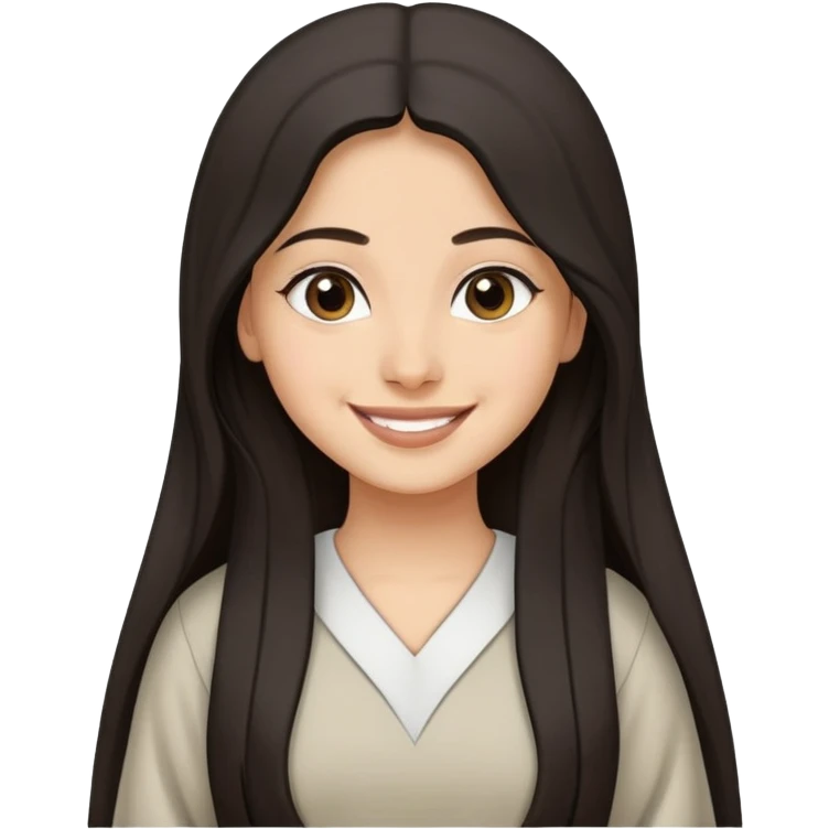 Palestinian girl smiling with long dark hair wearing a thobe dress, minimal background emoji