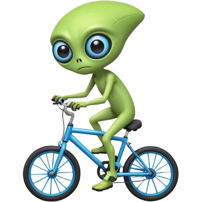 one-eyed alien riding a bicycle, large single eye, colorful skin, funny balance pose, cute sci-fi style, 3D cartoon, mobile game icon style, clean background, no text, no watermark
 emoji