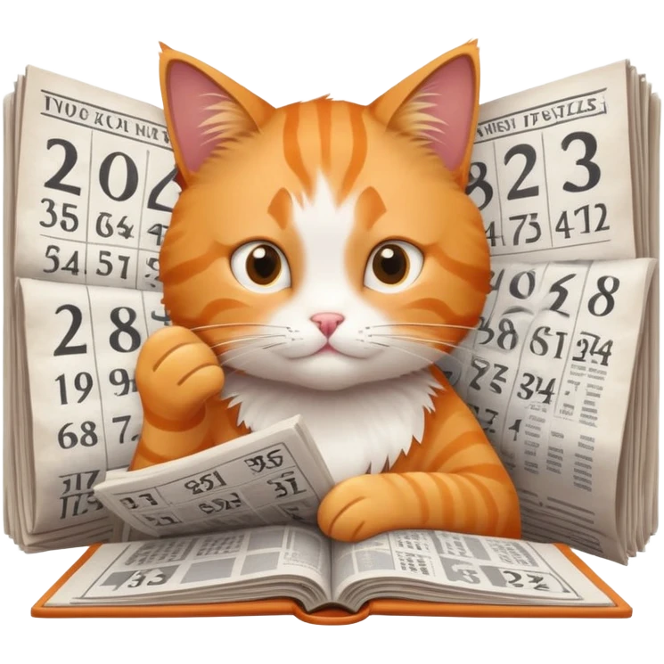 cat solving sudoku puzzles in a newspaper, concentrating on numbers, puzzle-solving cat with newspaper emoji