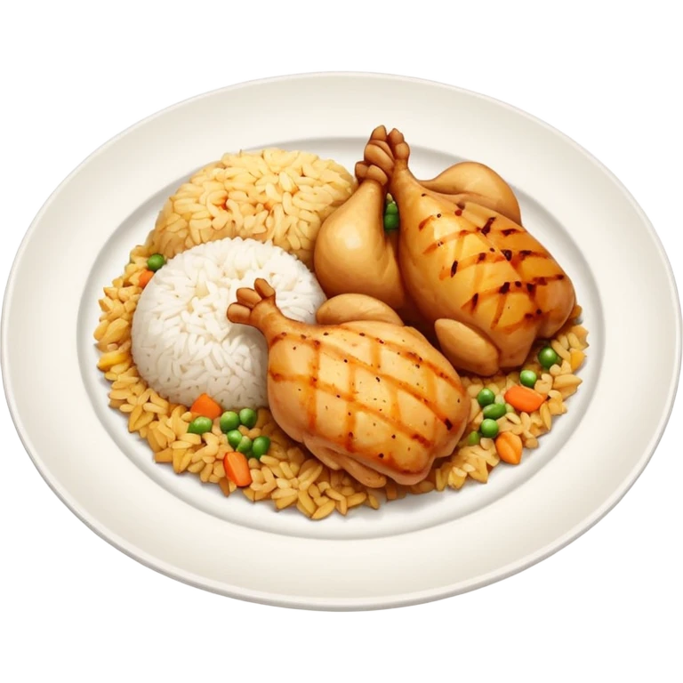 a white plate with a serving of rice and chicken, simple and colorful, arranged like a real dish emoji