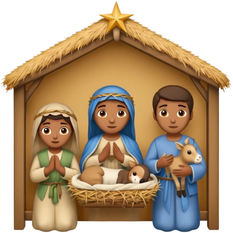 nativity scene in a manger with humans with Mediterranean skin color emoji