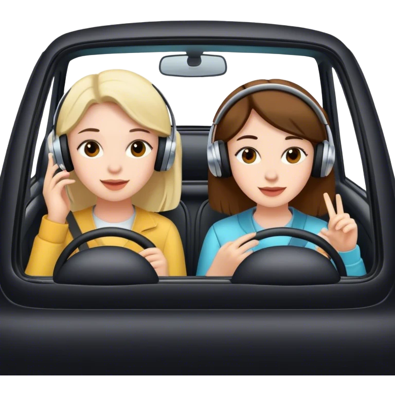 two girls in a car listening to music emoji