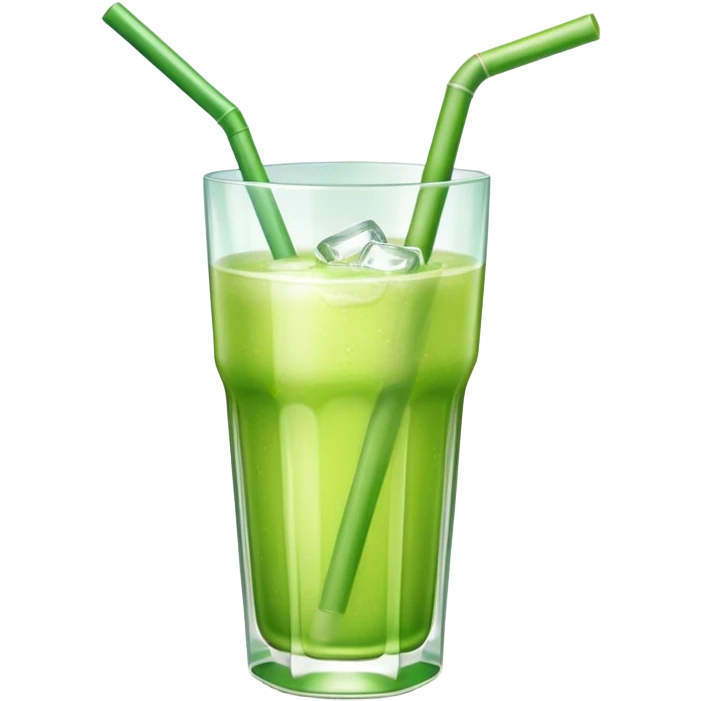 Glass of fresh sugarcane juice with ice cubes, light green liquid, a straw, refreshing beverage emoji