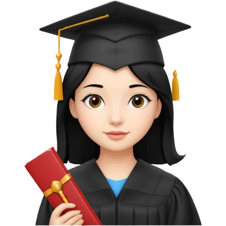 girl with beautiful black hair and graduation hat and diploma emoji ios 18 emoji