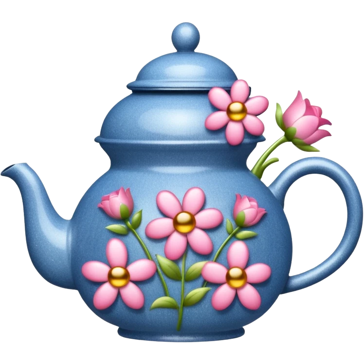 Denim glittery teapot with flowers  emoji