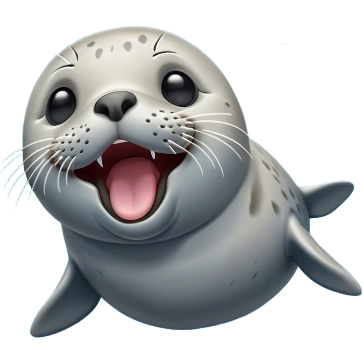Cinematic Cute Yawning harbour seal Portrait Emoji, Head tilted slightly with a dramatic, wide-open yawn, showcasing a smooth, rounded body with gently drooping features and sleepy, half-closed eyes, Simplified yet irresistibly adorable features, highly detailed, glowing with a soft, cozy maritime glow, high shine, relaxed yet expressive, stylized with a dash of whimsical ocean charm, soft glowing outline, capturing the essence of a drowsy yet affectionate harbour seal that appears ready to stretch out for a nap! emoji