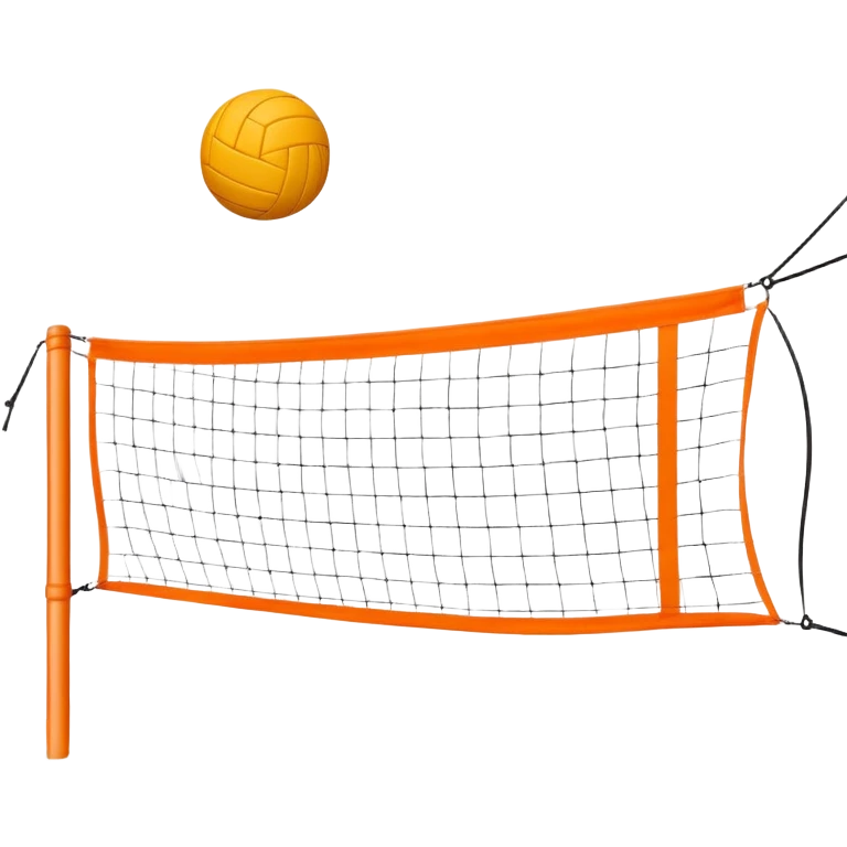 A close-up volleyball net with a ball hovering above it, set against the backdrop of a sandy volleyball court. The scene highlights the tension of an impending play, with the court lines clearly visible and a bright, sunny atmosphere surrounding the action. emoji