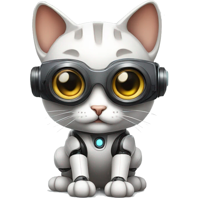 cute robot cat, wearing vr glasses, big eyes emoji