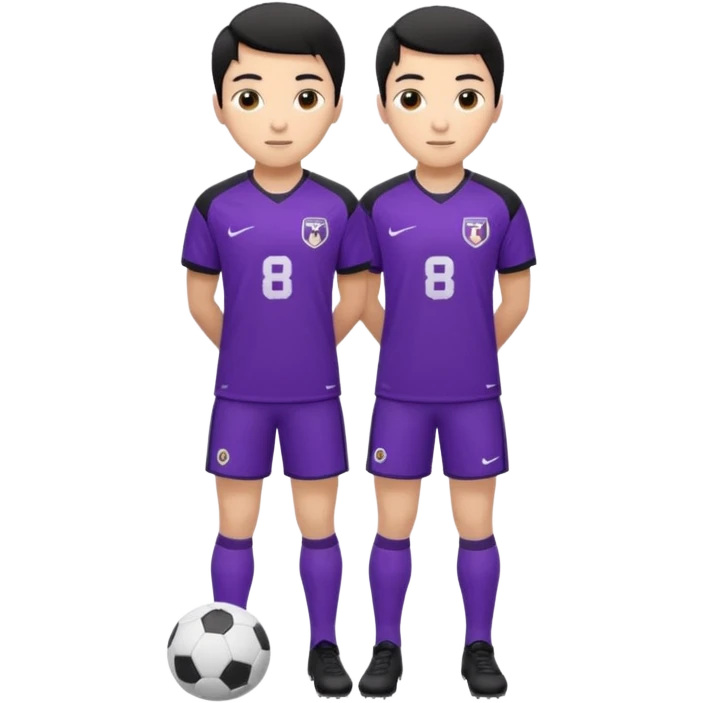 Apple emoji style 21 year old athletic soccer player standing same pose, purple jersey #8, clean gradient background emoji