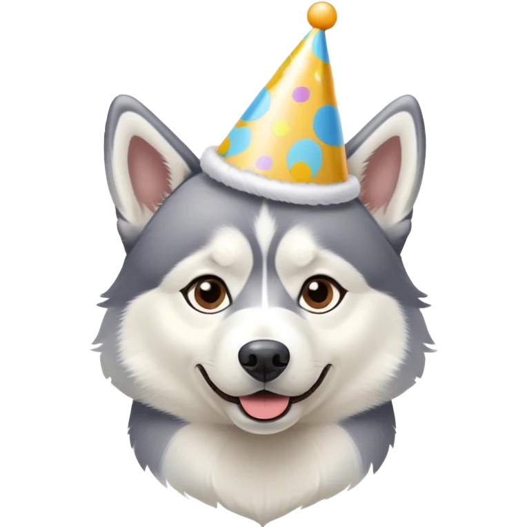 husky dog wearing a birthday hat emoji