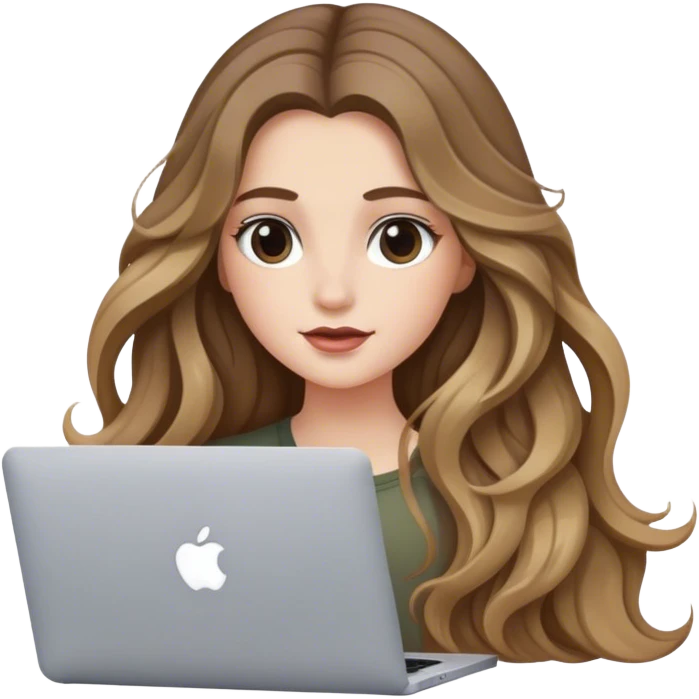Chica blanca cabello largo con ondas balayage con MacBook  emoji