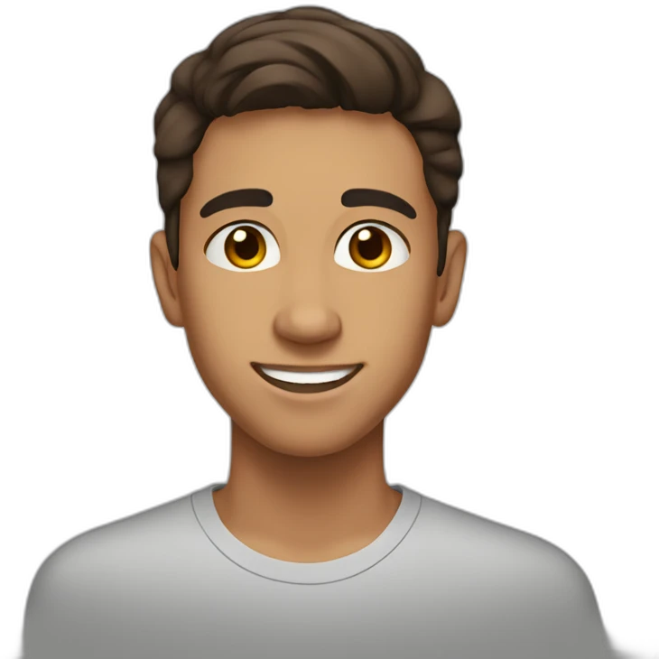 An Maghreb teenager with a middle part and brown hair. He smile and has a clear complexion. emoji