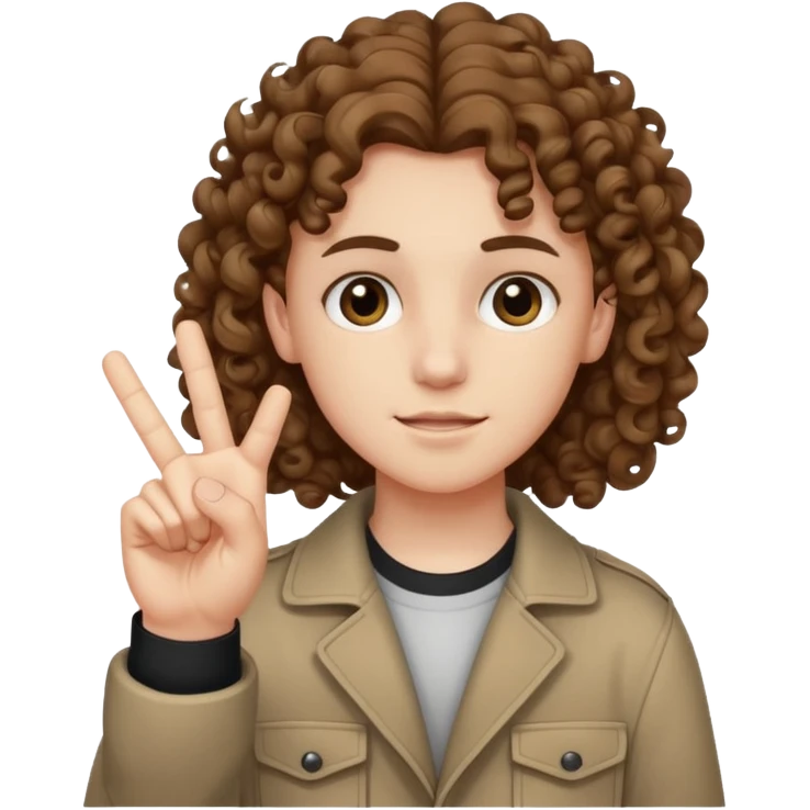 Pale young teenager with curly brown hair giving middle finger emoji
