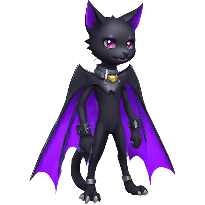 cool edgy black punk Purple nargacuga-bat-cat-Fakemon collar full body emoji