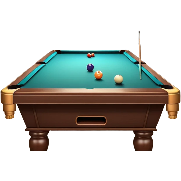 A well-arranged pool table with colorful billiard balls neatly placed, and a cue stick poised to take a shot. The setting is a dimly lit room with a focused atmosphere, highlighting the precision and strategy involved in the game of billiards. emoji