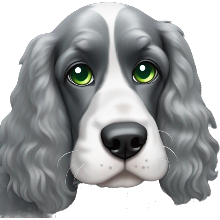 Black and grey cocker spaniel with one blue eye one green eye emoji