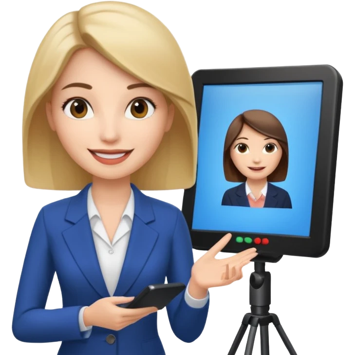 news anchor woman, with a screen with a prompter in front of her emoji
