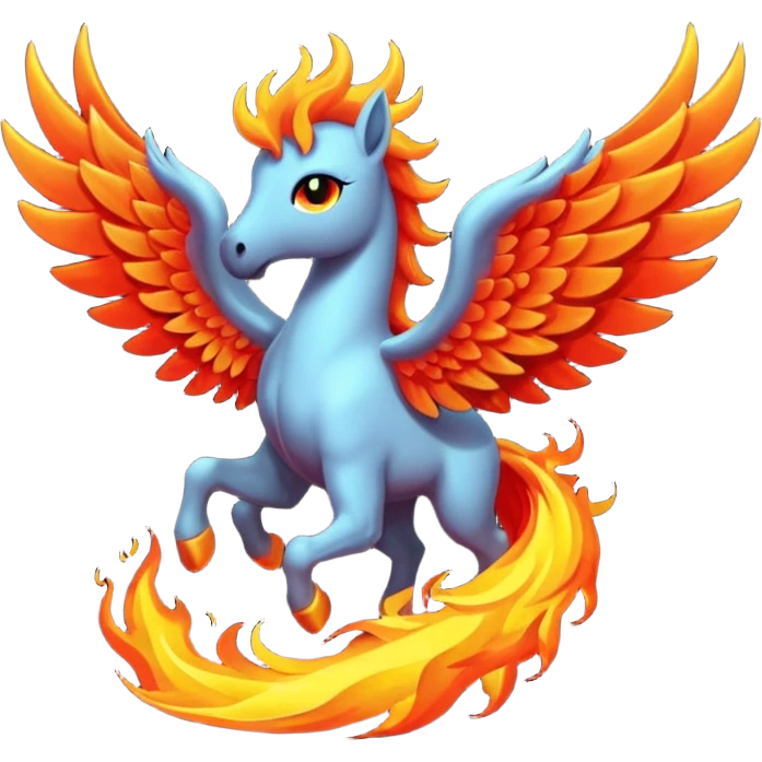 Pegaso negro ojos de fuego y alas de fuego emoji