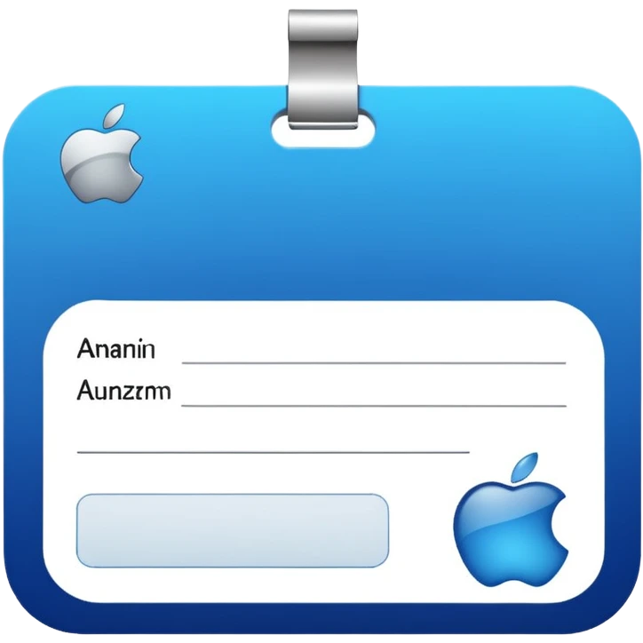 business ID card with rounded corners, blue-silver gradient background, placeholder lines for text, generic photo silhouette on left, Apple emoji style, transparent background emoji