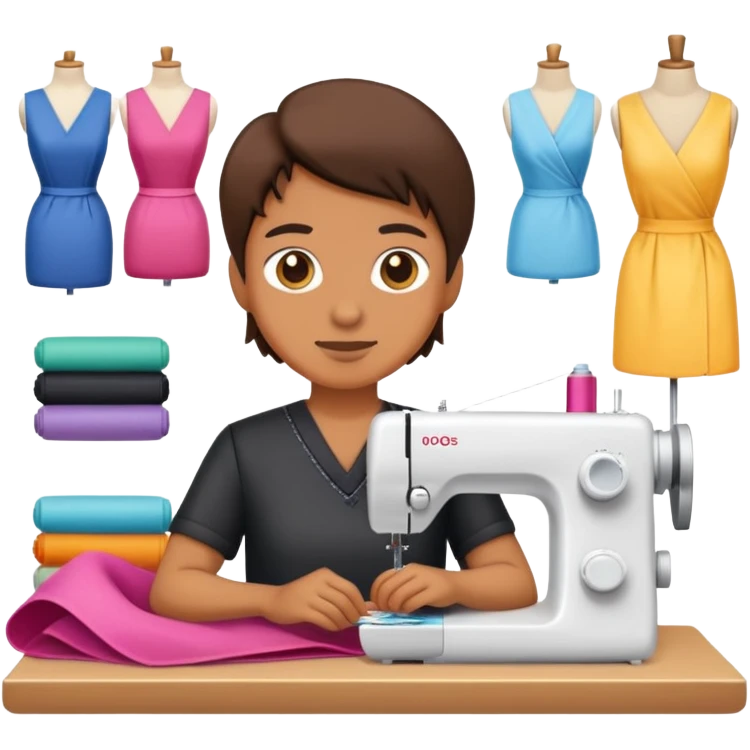 sewing master with lots of cloth behind emoji