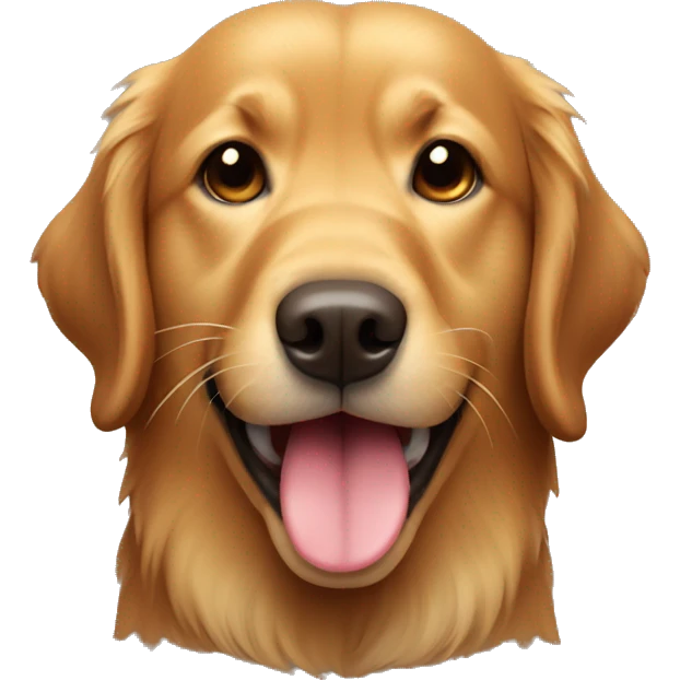 Brown golden retriever with tongue sticking out and mouth closed emoji