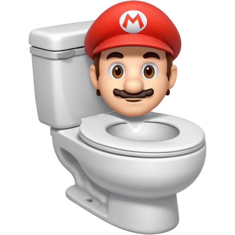 Mario's neck and head only sticking out of the middle of the bowl of a white toilet emoji