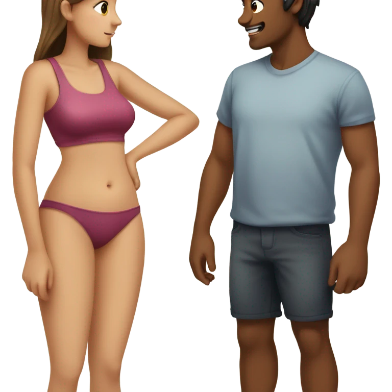 Girl and guy looking at each others stomachs emoji