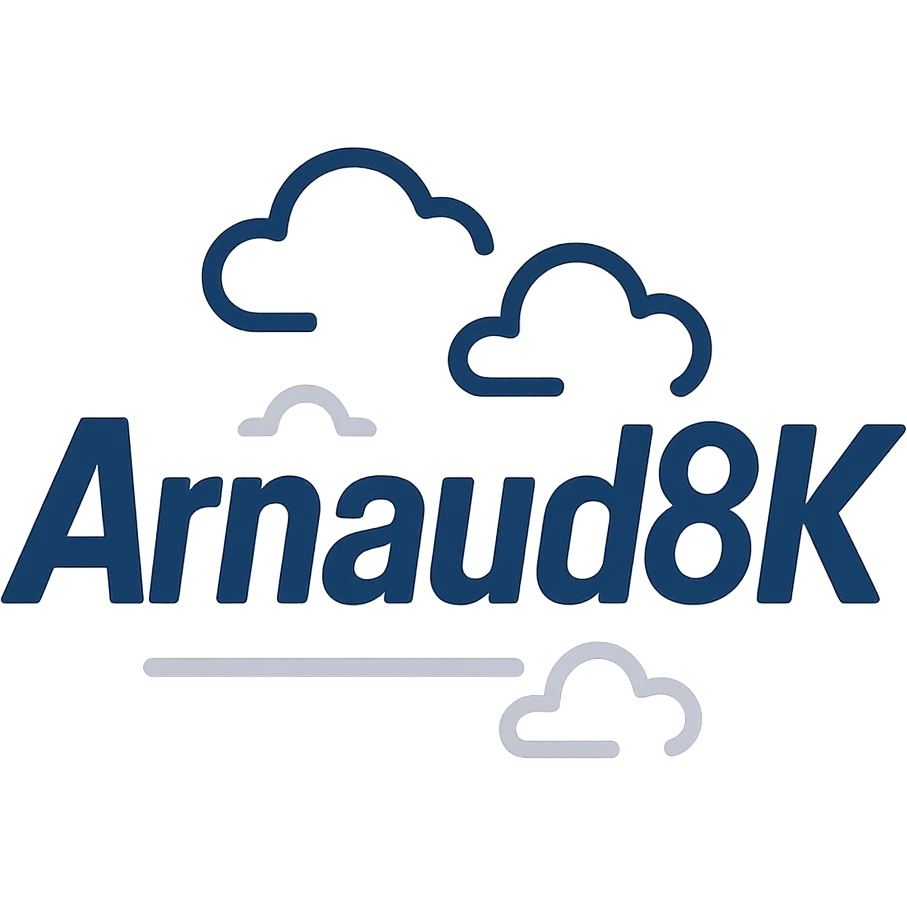 logo featuring the text 'Arnaud8K' in a modern, bold style, suitable for branding emoji