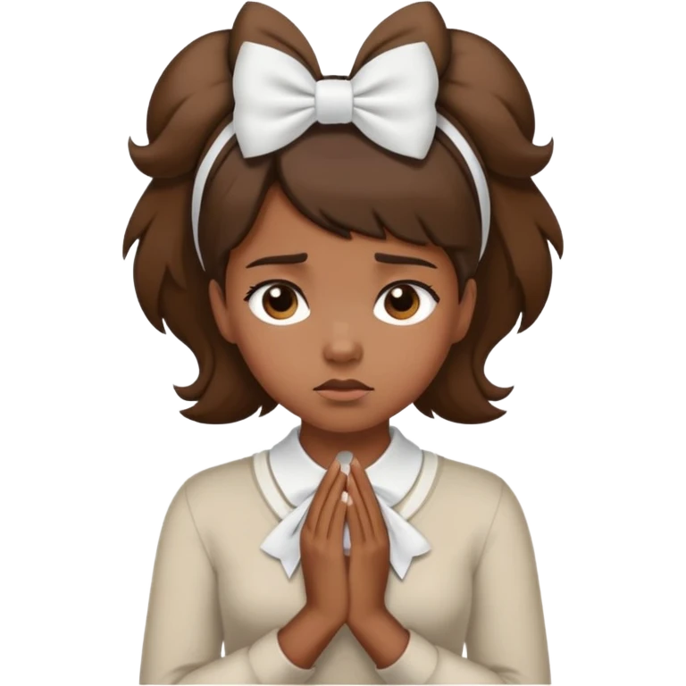 a black girl with a white bow on the right side of her hair and her hair is brown and she’s annoyed and her hands are around her neck emoji
