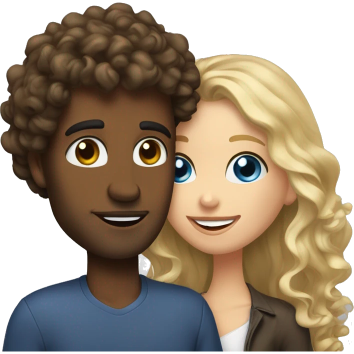 Blue eyed man with curly wavy brunette hair kissing pretty hazel eyed blonde woman emoji