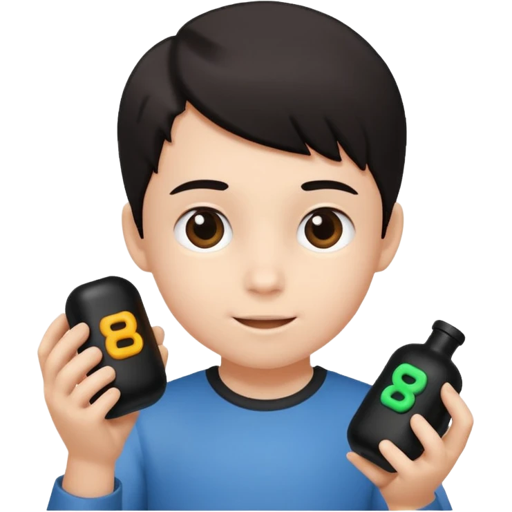 kid playing black formula toy emoji