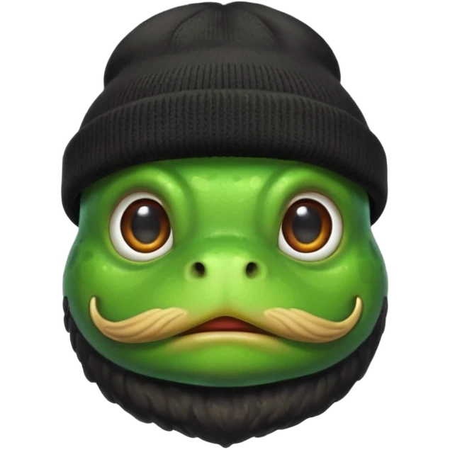 frog with beard and moustache and black beanie emoji