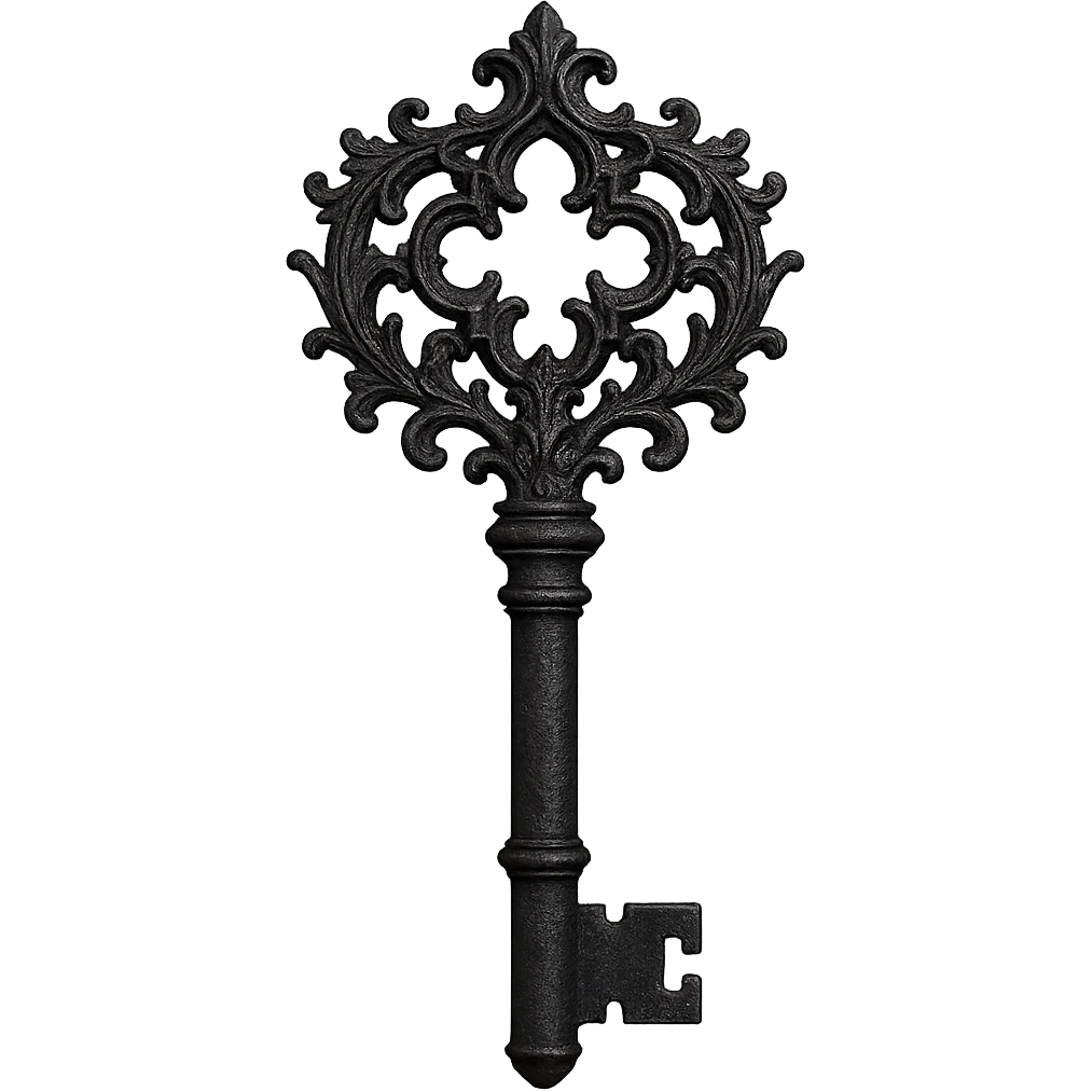 a vintage gothic key with intricate details, dark metal, gothic style, ornate and detailed emoji