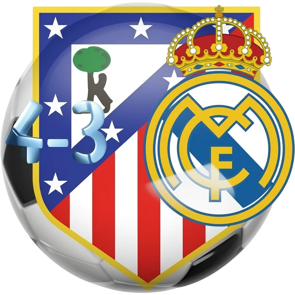 hazme un cartel con el resultado del ultimo derbi entre el Atlético de Madrid y el Real Madrid (4-3 ganado el Atleti) emoji