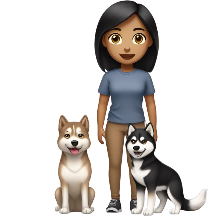 A girl black hair next to a light brown Husky emoji