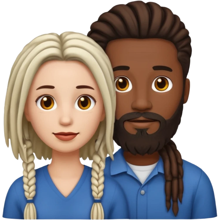 Couple emoji white with man with beard, dark complexion female with mid length locs emoji