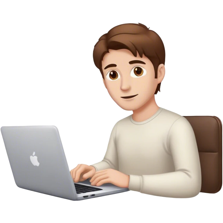 a white man with brown hair with a laptop and a cup of coffee emoji