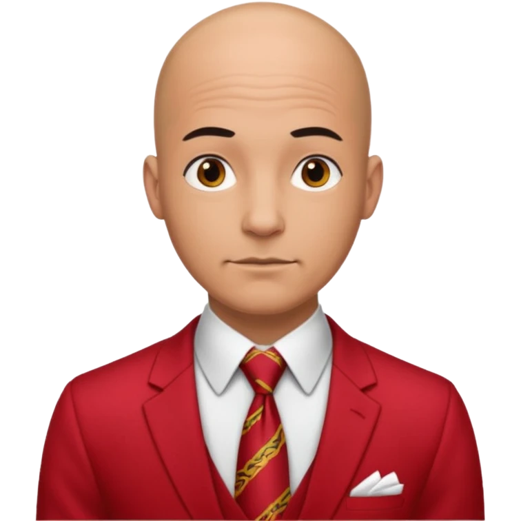 man Bald with red necktie, red dress,tatto. emoji