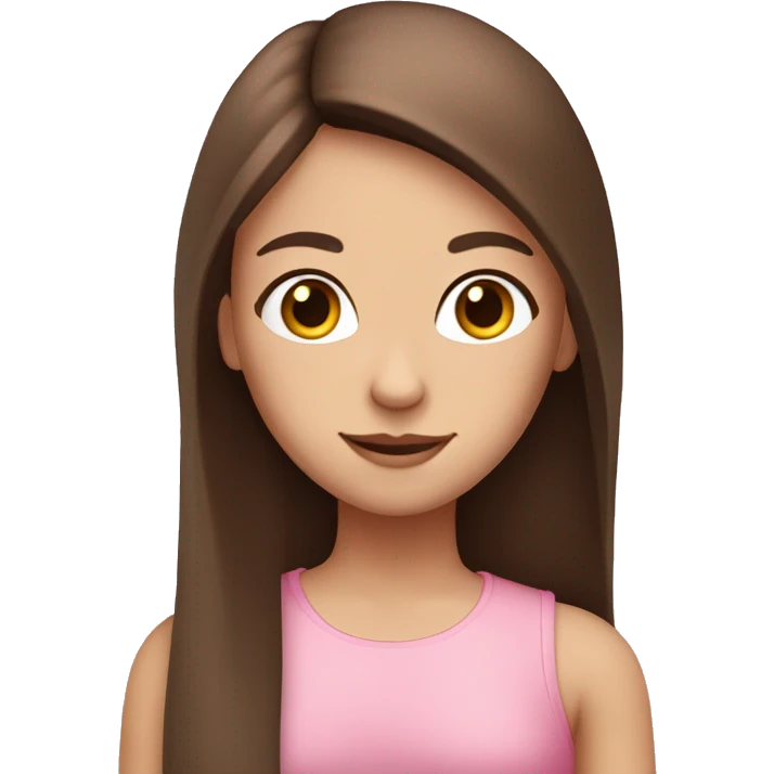 A girl with brown long staight hair and brown eyes with white skin in a pink top emoji