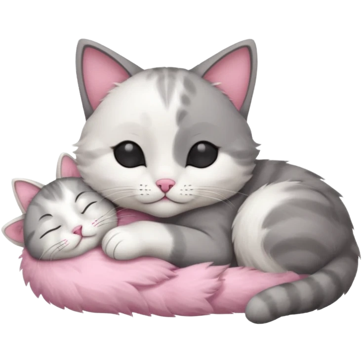 1 grey and white small cat with his eyes closed lying down leaning on his elbow with his paw curled under his head holding it up emoji