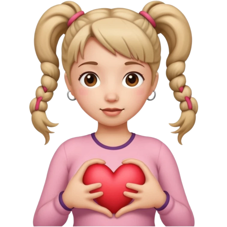 Her hair is in pigtails and her pubic hair is shaped like a heart.  She has wide hips emoji